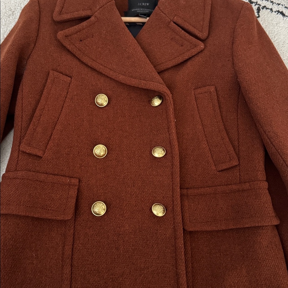 J. Crew Women's Red Brown Double-Breasted Coat - Picture 10 of 10
